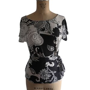 Talbots Black and White Patterned Blouse